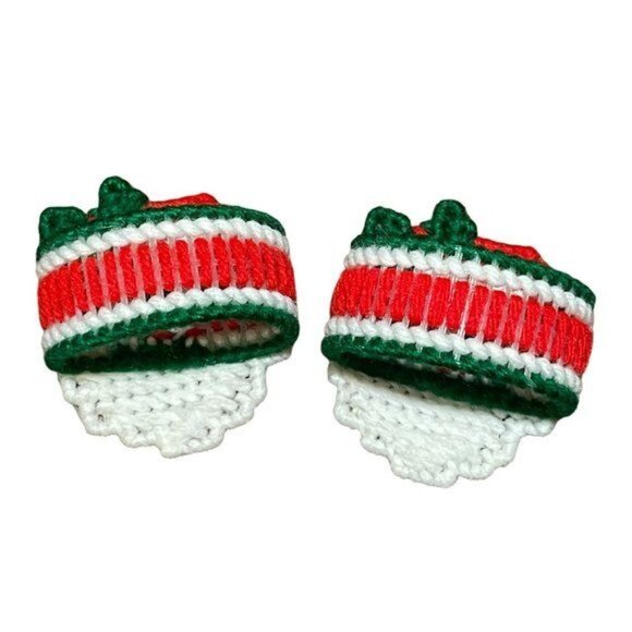 VTG Santa Claus Handmade Plastic Canvas Coasters Napkin Rings Set of 6 - Picture 11 of 11